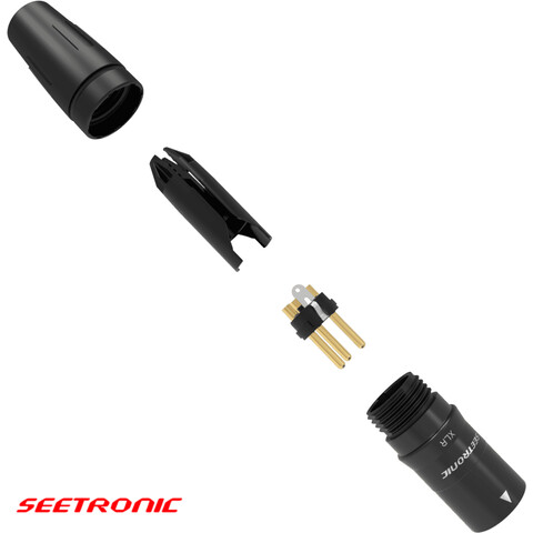 XLR male plug, 3 pin, stainless steel black housing, gold contacts (Single Packaging)