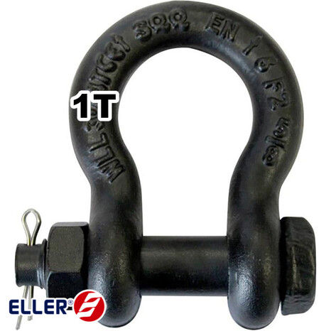 Bow Shackle, safety pin, 1T, black