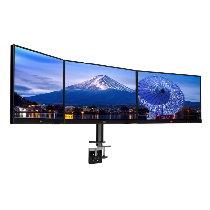 Flexible desk mount for triple monitor. Desk mount with clamp. Monitor size 10~27"