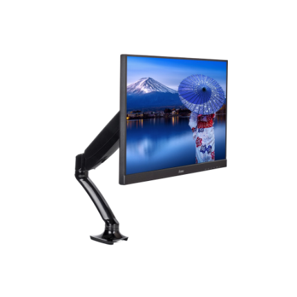 Flexible desk mount for single monitor with height adjustable gas spring. Deskmount with clamp or grommet. Monitor size 10~27"