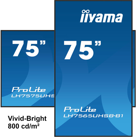 75" UHD 24/7, Vivid-Bright, Haze 1%, 800cd/m², IPS panel, Portrait Support, Removable WiFi, Android and iiSignage²