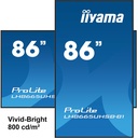 86" UHD 24/7, Vivid-Bright, Haze 1%, 800cd/m², IPS panel, Portrait Support, Removable WiFi, Android and iiSignage²