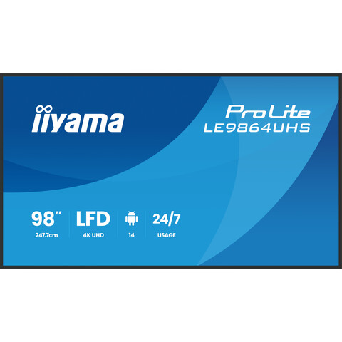 98" UHD 24/7, Haze 25% 500cd/m², DLED VA panel, WiFi, Android and iiSignage², Landscape Only