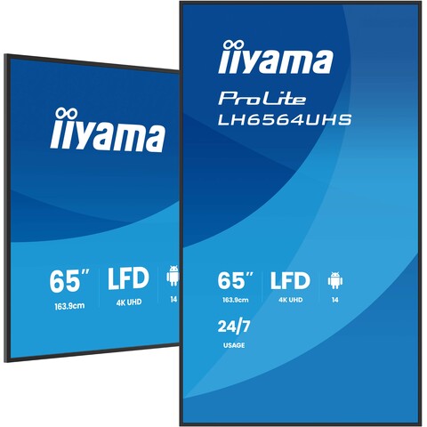 65" UHD 24/7, Haze 25% 500cd/m², DLED VA panel, Portrait Support, WiFi, Android and iiSignage²