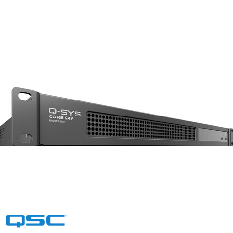 Q-SYS Core 24f Processor, 24ch local audio I/O, 8+8 Dante license, quad ethernet ports, USB AV bridging, 8+8 GPIO, 24 AEC processors, includes scripting/UCI functionality