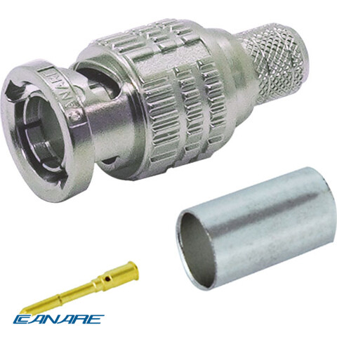 75 ohm BNC Crimp Plug Connector - 12G-SDI, gold plated contact pin, lock mechanism used on insulation (fits L-3.3CUHWS)