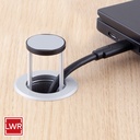 Pop-up USB-C cable management tool for desks with retraction support