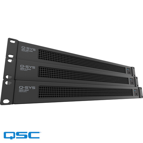 Q-SYS I/O Expanders providing 24 inputs, 24 outputs or 8+8+8 in/out/flex, supports network/peripheral redundancy
