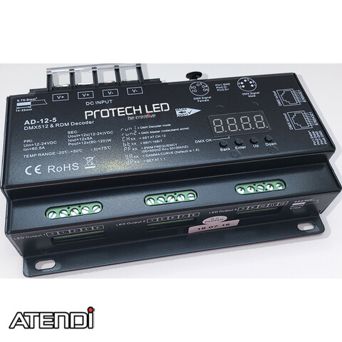 [ATP-AD-12-5] LED Driver/Dimmer 12ch, 5A/ch, DMX/RDM 12-24V (60/120Wch) 16bit