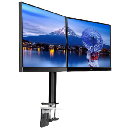 [IIY-DS1002C-B1] Flexible desk mount for dual monitor. Desk mount with clamp. Monitor size 10~30"