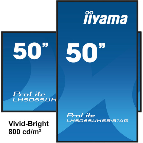 [IIY-LH5065UHSB-B1AG] 50" UHD 24/7, Vivid-Bright, Haze 25% 800cd/m², VA panel, Portrait Support, Removable WiFi, Android and iiSignage²