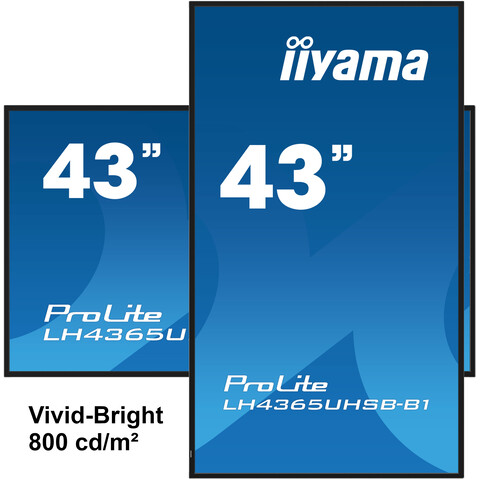 [IIY-LH4365UHSB-B1] 43" UHD 24/7, Vivid-Bright, Haze 1% 800cd/m², IPS panel, Portrait Support, Removable WiFi, Android and iiSignage²