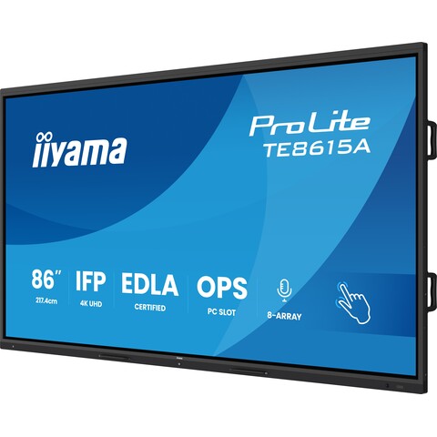 [IIY-TE8615A-B1AG] 86" Stylish IFP, iiWare21E, Google EDLA, Android 14, 16/128GB, 40-Points DeepContrast IR+ with Optical Bonding, 3840x2160, UHD IPS panel