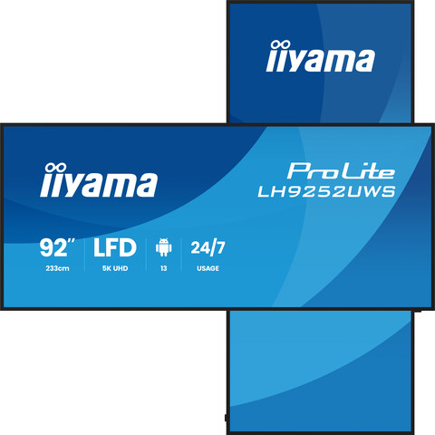 [IIY-LH9252UWS-B1AG] 92" 21:9 Panoramic Commercial Signage, 5120x2160, 24/7 500cd/m², Portrait Support, Android OS, Speakers, USB-C (100W PD), WiFi, BT, Wall mount included